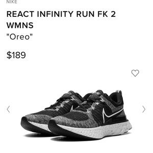 Nike react infinity flyknit size 8.5 women’s shoe “Oreo” color